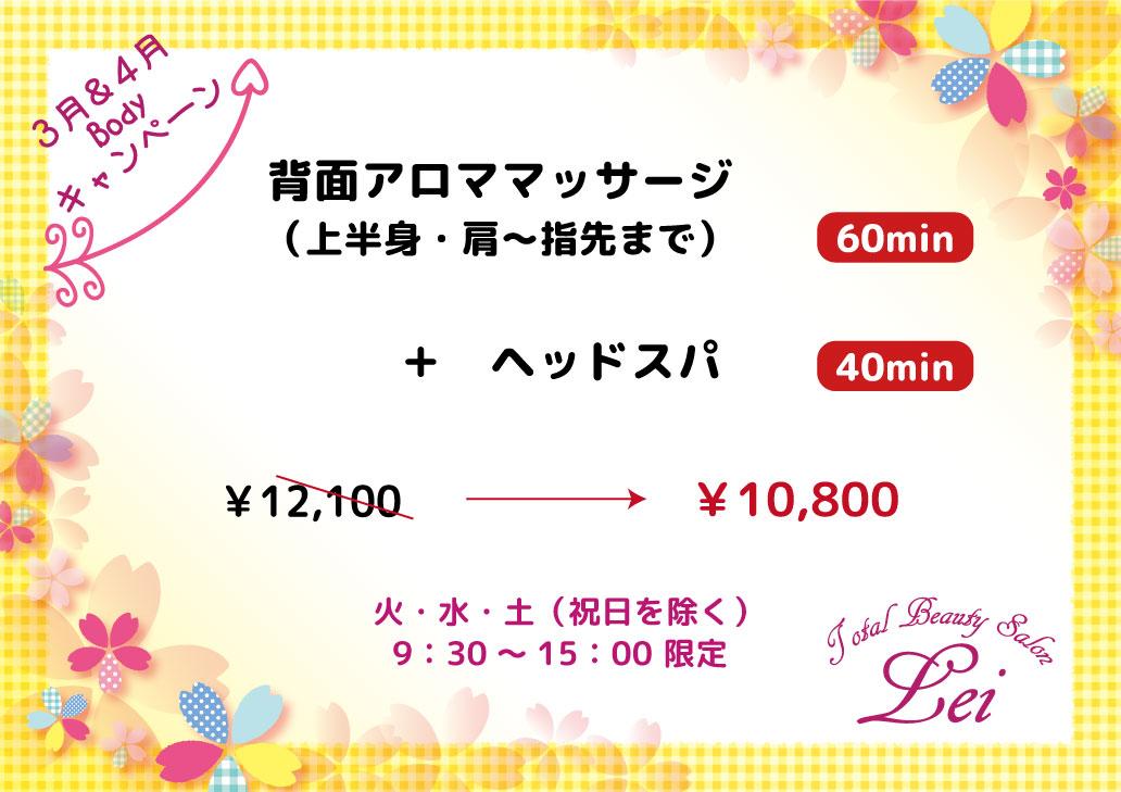 5 6月ボディキャンペーン トータルビューティーサロン レイ 新浦安の美容室 エステサロン